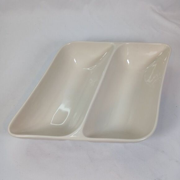 Longaberger Lancaster Pottery Divided Dish White Two Section Serving Tray - Picture 2 of 6